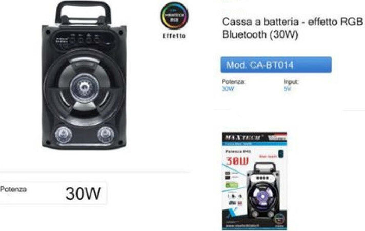 Cassa Portatile Altoparlante Bluetooth Speaker Luci Rgb A Batteria 30w Ca-bt014 Elettronica e telefonia > Accessori Audio e Video > Casse Portatili Trade Shop italia - Napoli, Commerciovirtuoso.it