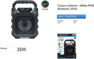 Cassa Speaker Bluetooth Effetto Rgb Altoparlante Portatile Batteria 35w Ca-bt010 Elettronica e telefonia > Accessori Audio e Video > Casse Portatili Trade Shop italia - Napoli, Commerciovirtuoso.it