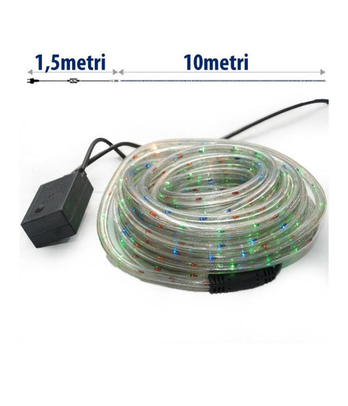 Tubo Luminoso Natalizio 10 Metri Multicolor 240 Luci Con Controller 8 Funzioni
