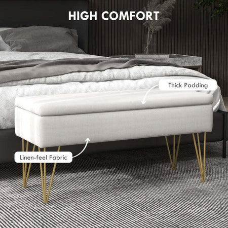 cassapanca--baule-ingresso-camera-da-letto-elegante-imbottita-grande-pouf-negozio-Panca-FondoLetto-con-Contenitore-in-Tessuto-e-Gambe-in-Acciaio,-100x40x49cm,-Crema-F831-735V00CWA