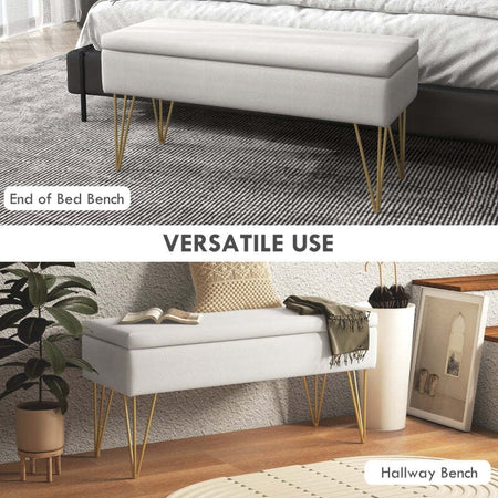 cassapanca--baule-ingresso-camera-da-letto-elegante-imbottita-grande-pouf-negozio-Panca-FondoLetto-con-Contenitore-in-Tessuto-e-Gambe-in-Acciaio,-100x40x49cm,-Crema-F831-735V00CWA