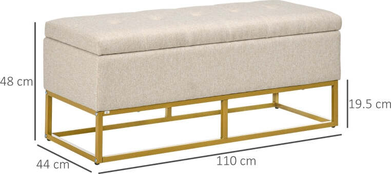 cassaPanca-con-Contenitore-per-ingresso-camera-da-letto-elegante-imbottita-grande-pouf-tessuto-negozio--Poliestere-Trapuntata-con-Gambe-in-Acciaio-d'oro,-110x44x48cm-baule-Beige-F838-353V80BGA