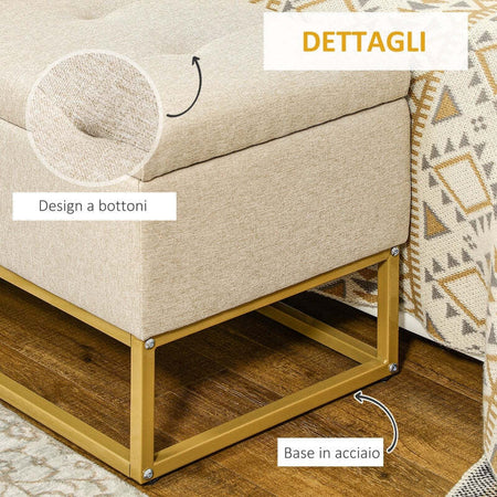 cassaPanca-con-Contenitore-per-ingresso-camera-da-letto-elegante-imbottita-grande-pouf-tessuto-negozio--Poliestere-Trapuntata-con-Gambe-in-Acciaio-d'oro,-110x44x48cm-baule-Beige-F838-353V80BGA