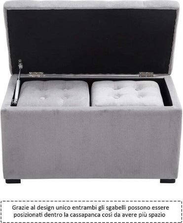 Cassapanca-Portaoggetti-Multiuso-con-2-Sgabello-Pouf-in-Velluto,-Grigio-Perla-panca-baule-ingresso-camera-da-letto-elegante-imbottita-grande-tessuto-negozio-F833-160GYA