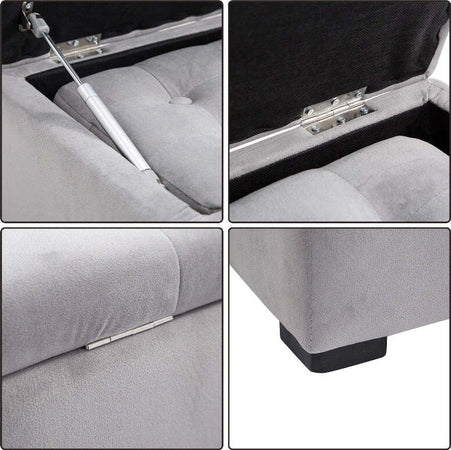 Cassapanca-Portaoggetti-Multiuso-con-2-Sgabello-Pouf-in-Velluto,-Grigio-Perla-panca-baule-ingresso-camera-da-letto-elegante-imbottita-grande-tessuto-negozio-F833-160GYA