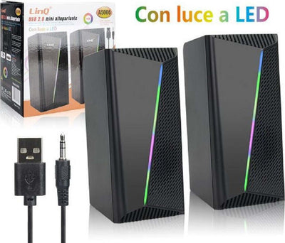 Casse Altoparlanti Gaming Stereo Usb 2.0 Luce Rgb Pc Dvd Tv Mp3 Tablet 6w A5006 Elettronica/Audio e video portatile/Accessori/Casse portatili e Docking Station con altoparlanti/Casse portatili Bluetooth Trade Shop italia - Napoli, Commerciovirtuoso.it