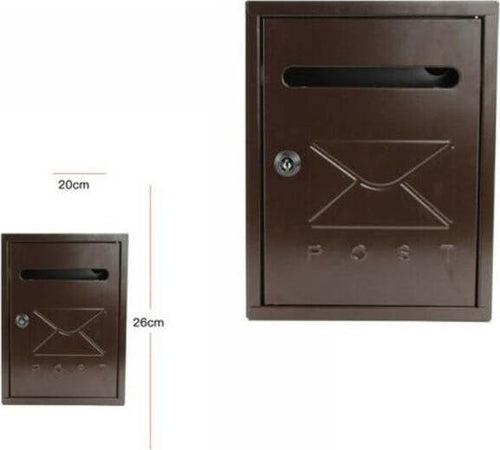 Cassetta-Della-Posta-Postale-Box-Lettere-In-Metallo-Da-Esterno-Marrone-26x20