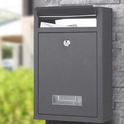 Cassetta-Postale-Parete-Acciaio-Buca-Lettere-Posta-Esterno-Con-Chiave-Grigio