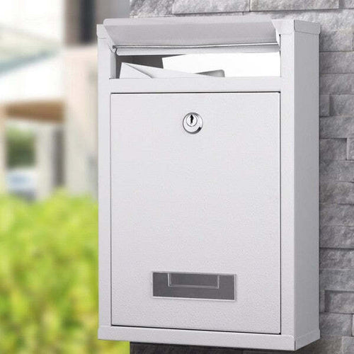 Cassetta-Postale-Parete-In-Acciaio-Buca-Lettere-Posta-Esterno-Con-Chiave-Bianco