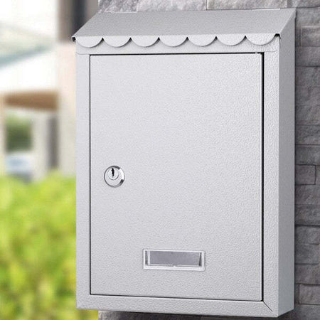 Cassetta-Postale-Parete-In-Acciaio-Buca-Lettere-Posta-Esterno-Con-Chiave-Grigio