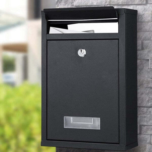 Cassetta-Postale-Parete-In-Acciaio-Buca-Lettere-Posta-Esterno-Con-Chiave-Nero