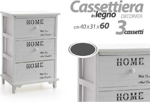 Cassettiera-3-Cassetti-60x40x31cm-Comodino-Home-Bianco-Legno-Moderna-Multiuso