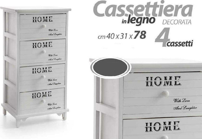 Cassettiera 4 Cassetti 78x40x31cm Comodino Home Bianco Legno Shabby Multiuso Casa, arredamento e bricolage > Arredamento > Mobili e Accessori Trade Shop italia - Napoli, Commerciovirtuoso.it