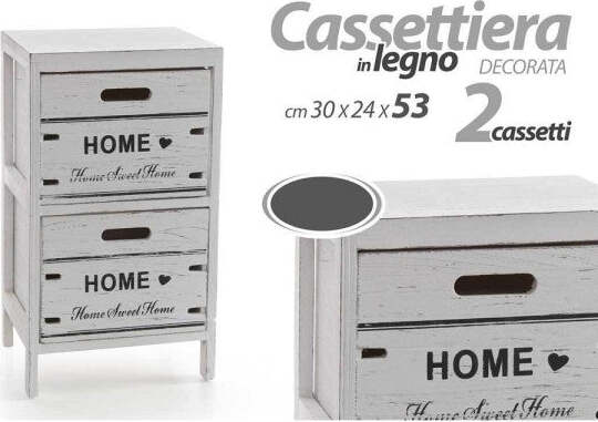 Cassettiera-Comodino-Home-2-Cassetti-Legno-Bianco-Anticato-53x30x24cm-Shabby-787980