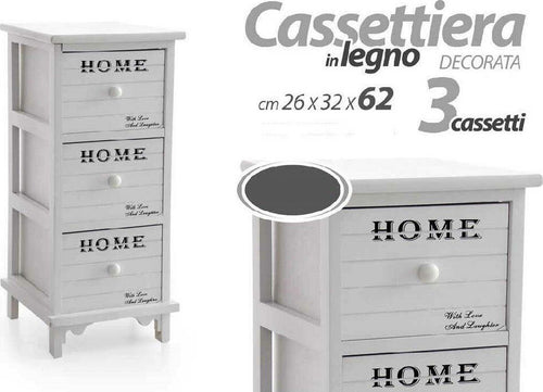 Cassettiera Con 3 Cassetti H62 26x32cm Decorazione Home Bianca Legno Moderno Casa e cucina/Organizzazione interni/Porta oggetti cassetti e scaffali/Cassettiere Trade Shop italia - Napoli, Commerciovirtuoso.it