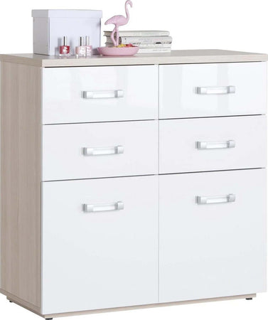 Cassettiera con 6 cassetti bianco lucido e rovere guide in metallo h 89 cm Casa e cucina/Organizzazione interni/Porta oggetti cassetti e scaffali/Cassettiere Decor Space - Altamura, Commerciovirtuoso.it