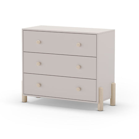 Cassettiera Enola in legno massiccio con 3 cassetti beige e gambe pino