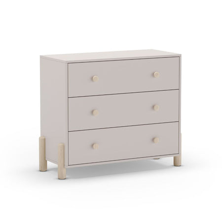 Cassettiera Enola in legno massiccio con 3 cassetti beige e gambe pino