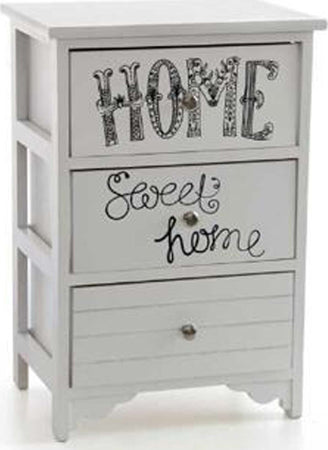 Cassettiera In Legno Bianco 3 Cassetti 40x29x58cm Decorata Con Testo Sweet Home Casa e cucina/Organizzazione interni/Porta oggetti cassetti e scaffali/Cassettiere Trade Shop italia - Napoli, Commerciovirtuoso.it