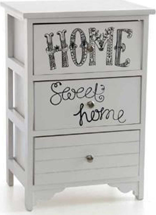 Cassettiera In Legno Bianco 3 Cassetti 40x29x58cm Decorata Con Testo Sweet Home Casa e cucina/Organizzazione interni/Porta oggetti cassetti e scaffali/Cassettiere Trade Shop italia - Napoli, Commerciovirtuoso.it