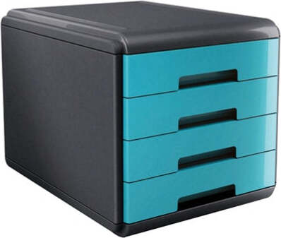 Cassettiera Mydesk - 29 5x38 5x28 2 cm - 4 cassetti da 4 5 cm - grigio-turchese - Arda Casa e cucina/Arredamento/Studio/Mobiletti e credenze/Cassetti Eurocartuccia - Pavullo, Commerciovirtuoso.it