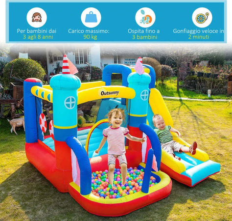 Castello-Gonfiabile-4-in-1-Bimbi-3-8-Anni,-Scivolo-e-Piscina,-265x260x200cm-GB9342-054V90GB9