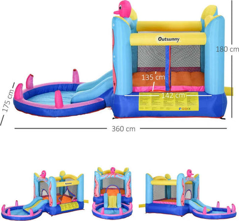 Castello-Gonfiabile-Gigante-e-Rimbalzante-per-Bambini-3-8-Anni-con-Scivolo,-Piscina-e-Gonfiatore-3.6x1.75x1.8m-MN4342-022V90MN4
