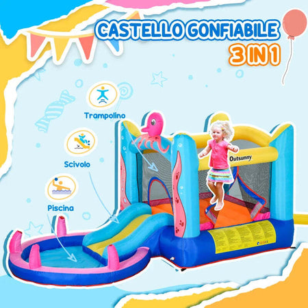 Castello-Gonfiabile-Gigante-e-Rimbalzante-per-Bambini-3-8-Anni-con-Scivolo,-Piscina-e-Gonfiatore-3.6x1.75x1.8m-MN4342-022V90MN4