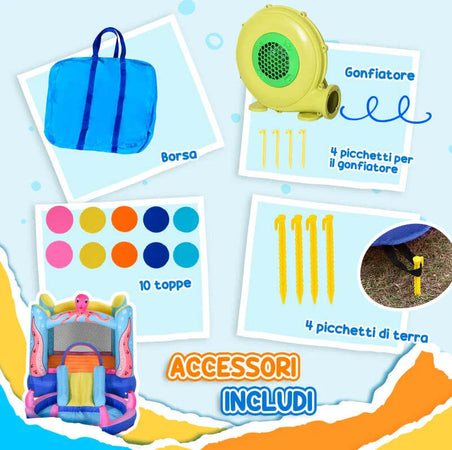 Castello-Gonfiabile-Gigante-e-Rimbalzante-per-Bambini-3-8-Anni-con-Scivolo,-Piscina-e-Gonfiatore-3.6x1.75x1.8m-MN4342-022V90MN4