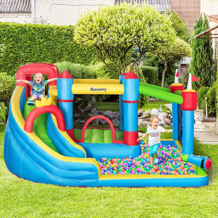 Castello-Gonfiabile-per-Bambini-con-Scivolo,-Trampolino-e-Piscina,-390x300x197cm-PQ1342-040V90PQ1