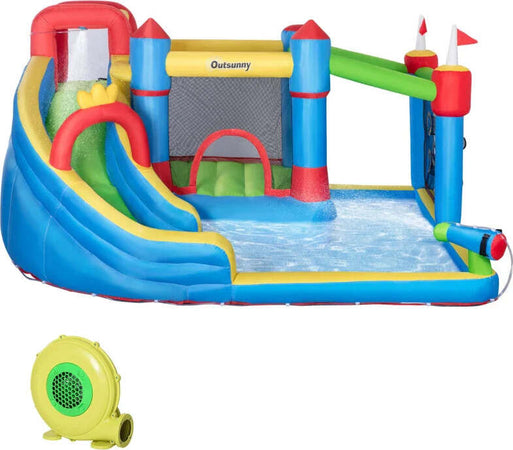 Castello-Gonfiabile-per-Bambini-con-Scivolo,-Trampolino-e-Piscina,-390x300x197cm-PQ1342-040V90PQ1