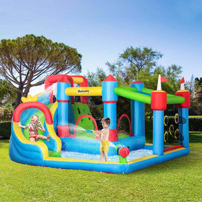 Castello-Gonfiabile-per-Bambini-con-Scivolo,-Trampolino-e-Piscina,-390x300x197cm-PQ1342-040V90PQ1
