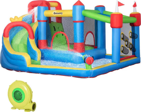 Castello-Gonfiabile-per-Bambini-con-Scivolo,-Trampolino-e-Piscina,-390x300x197cm-PQ1342-040V90PQ1