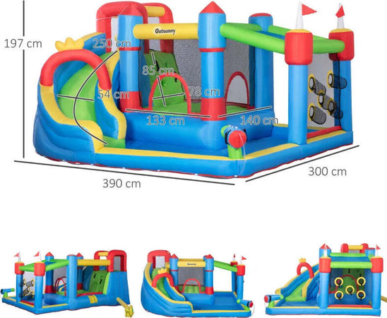 Castello-Gonfiabile-per-Bambini-con-Scivolo,-Trampolino-e-Piscina,-390x300x197cm-PQ1342-040V90PQ1