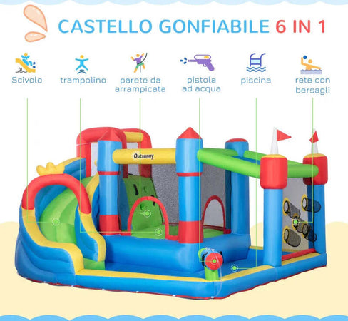 Castello-Gonfiabile-per-Bambini-con-Scivolo,-Trampolino-e-Piscina,-390x300x197cm-PQ1342-040V90PQ1