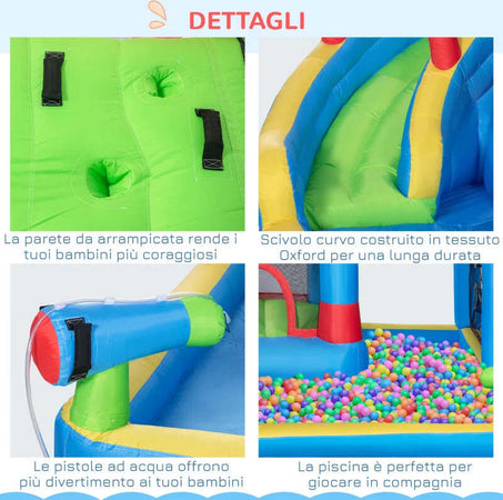 Castello-Gonfiabile-per-Bambini-con-Scivolo,-Trampolino-e-Piscina,-390x300x197cm-PQ1342-040V90PQ1