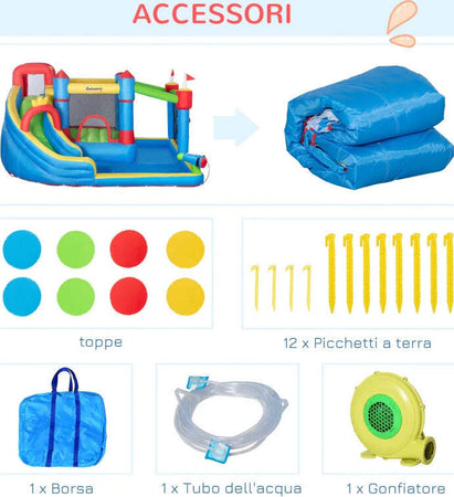 Castello-Gonfiabile-per-Bambini-con-Scivolo,-Trampolino-e-Piscina,-390x300x197cm-PQ1342-040V90PQ1