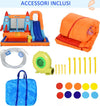 Castello-Gonfiabile-per-Bambini-Piscina-con-Scivolo-e-Trampolino,-Pompa-Elettrica,-350x250x185cm,-Multicolore-PW2342-026PW2
