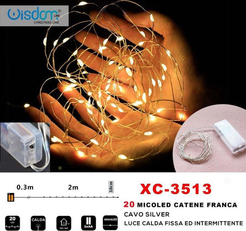 Catena 20 Microled A Batteria Cavo Silver Luce Calda Fissa+intermittente Xc-3513 Illuminazione/Illuminazione per esterni/Catene luminose Trade Shop italia - Napoli, Commerciovirtuoso.it