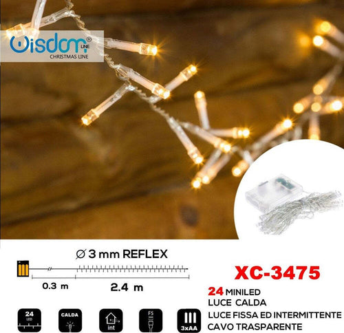 Catena 24 Led A Batteria Cavo Trasparente Luce Calda Fissa+intermittente Xc-3475 Illuminazione/Illuminazione per esterni/Catene luminose Trade Shop italia - Napoli, Commerciovirtuoso.it