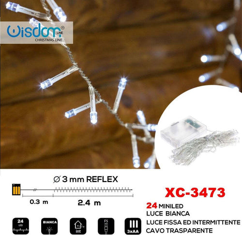 Catena 24led A Batteria Cavo Trasparente Luce Bianca Fissa+intermittente Xc-3473 Illuminazione/Illuminazione per esterni/Catene luminose Trade Shop italia - Napoli, Commerciovirtuoso.it