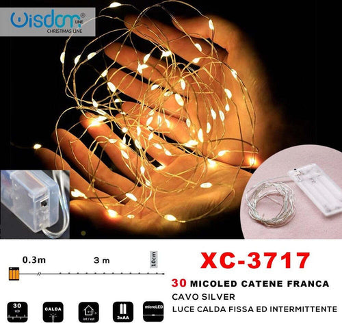 Catena 30 Microled A Batteria Cavo Silver Luce Calda Fissa+intermittente Xc-3717 Illuminazione/Illuminazione per esterni/Catene luminose Trade Shop italia - Napoli, Commerciovirtuoso.it
