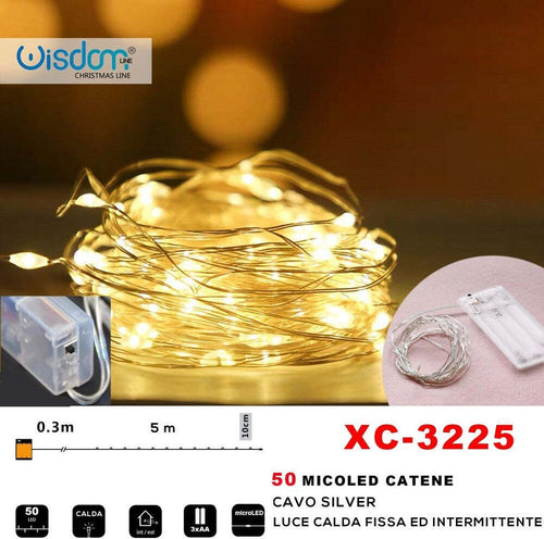 Catena 50 Microled A Batteria Cavo Silver Luce Calda Fissa+intermittente Xc-3225 Illuminazione/Illuminazione per esterni/Catene luminose Trade Shop italia - Napoli, Commerciovirtuoso.it