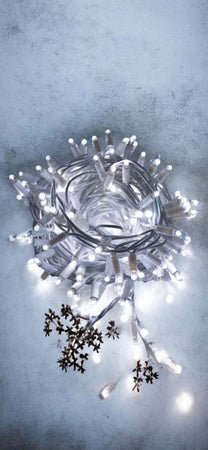 Catena-bianca-luminosa-prolungabile-blu-10MT-100-led-con-10-FLASH-ghiaccio-luci-di-Natale-da-esterno-LUCE-FREDDA-CALDA-BLU