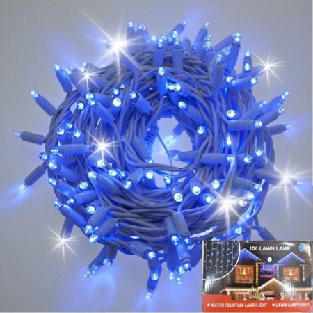 Catena-bianca-luminosa-prolungabile-blu-10MT-100-led-con-10-FLASH-ghiaccio-luci-di-Natale-da-esterno-LUCE-FREDDA-CALDA-BLU