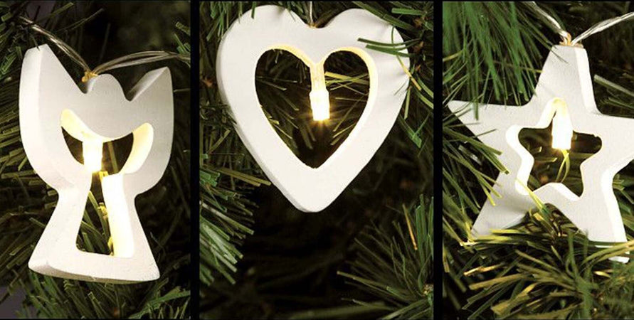 Catena con 10 led e soggetti in legno bianco per decorazioni natalizie Casa e cucina/Decorazioni per interni/Addobbi e decorazioni per ricorrenze/Decorazioni natalizie/Luci natalizie/Catene luminose per esterni MagiediNatale.it - Altamura, Commerciovirtuoso.it