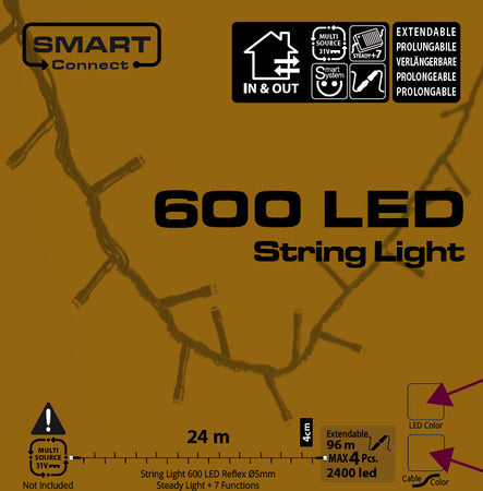 Catena lineare natalizia Smart Connect Plus da Ø 5 mm con 8 giochi di luce 24 mt 600 led Casa e cucina/Decorazioni per interni/Addobbi e decorazioni per ricorrenze/Decorazioni natalizie/Luci natalizie/Catene luminose per interni MagiediNatale.it - Altamura, Commerciovirtuoso.it