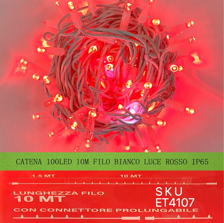 catena luminosa 100 led 10 metri filo bianco luce rosso ip65 /ET4107 Casa e cucina/Decorazioni per interni/Addobbi e decorazioni per ricorrenze/Decorazioni natalizie/Luci natalizie/Catene luminose per interni Zencoccostore - Formia, Commerciovirtuoso.it
