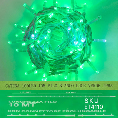 catena luminosa 100 led 10 metri filo bianco luce verde ip65 /ET4110 Casa e cucina/Decorazioni per interni/Addobbi e decorazioni per ricorrenze/Decorazioni natalizie/Luci natalizie/Catene luminose per interni Zencoccostore - Formia, Commerciovirtuoso.it