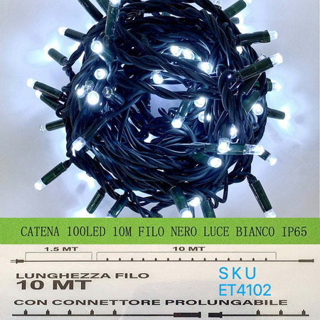 catena luminosa 100 led 10 metri filo nero luce bianco ip65 /ET4102 Casa e cucina/Decorazioni per interni/Addobbi e decorazioni per ricorrenze/Decorazioni natalizie/Luci natalizie/Catene luminose per interni Zencoccostore - Formia, Commerciovirtuoso.it